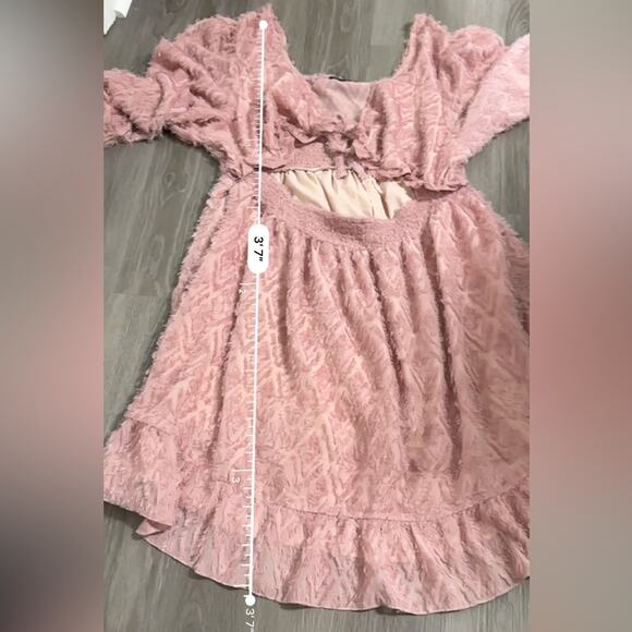 SHEIN Pink Feather Fringe Tie‎ Open Front Long Sleeve Mini Dress Size 4XL - Picture 9 of 9